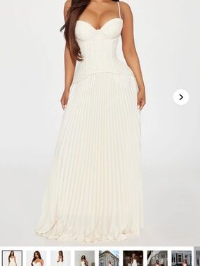 Ivory Pleated Maxi Dress with Corset